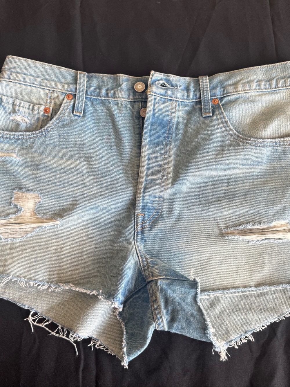 Levi's 501 High Rise Original Cut Off Denim Shorts Light Wash Distressed Size 34